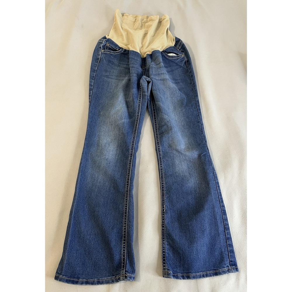 Indigo Blue Maternity Jeans Flared Dark Wash Blue Large